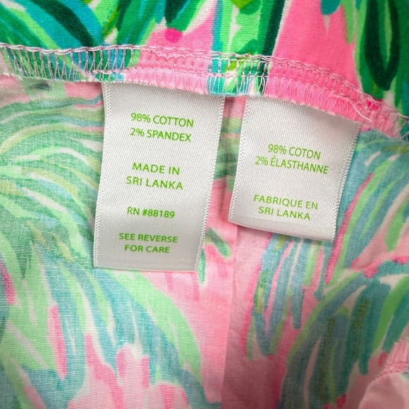 Lilly Pulitzer Shorts Women Large Pink Green Palm Tree Print 002065 Cotton Blend - Picture 3 of 7